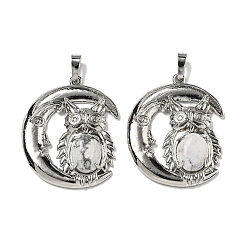 Говлит Природные подвески Говлит, Подвески в виде совы со стойкой, латунь, луна, платина, без кадмия и без свинца, 38.5x31.5x8 мм, отверстие : 8x5 мм