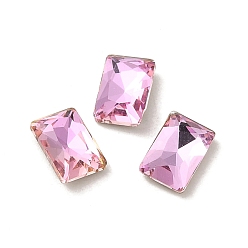 Light Rose Glass Rhinestone Cabochons, Point Back & Back Plated, Faceted, Rectangle, Light Rose, 6x4x2mm