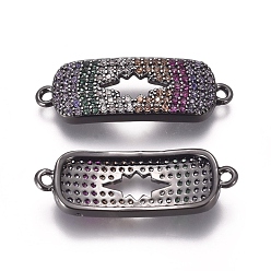 Gunmetal Brass Micro Pave Cubic Zirconia Links connectors, Rectangle, Colorful, Gunmetal, 9x26x2.2mm, Hole: 1.2mm