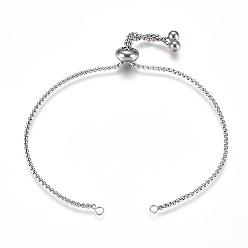 Stainless Steel Color Adjustable 304 Stainless Steel Bracelet Making, Slider Bracelets, for DIY Jewelry Craft Supplies, Stainless Steel Color, Total Length: 9 inch(23cm), 1.5mm, Hole: 2mm
