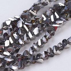Silver Plated Electroplate Glass Beads Strands, Half Plated, Faceted, Triangle, Silver Plated, 4.5x5x6mm, Hole: 1mm, about 100pcs/strand, 13.7 inch(35cm)