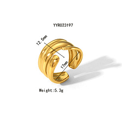 Настоящее золото 18K Нерегулярные кованые 304 открытые манжетные кольца из нержавеющей стали, летний пляж, нет выцветания, реальный 18 k позолоченный, внутренний диаметр: 17 мм