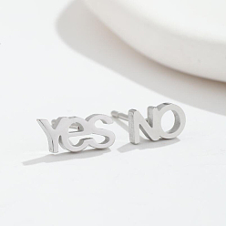 Word 304 Stainless Steel Yes & No Asymmetrical Earrings, Stud Earrings for Women, Word, 10mm