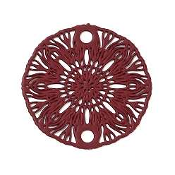 Dark Red 430 Stainless Steel Connector Charms, Etched Metal Embellishments, Flat Round with Flower Links, Dark Red, 18.5x0.5mm, Hole: 1.8mm