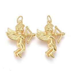 Golden Brass Pendants, Long-Lasting Plated, with Jump Rings, Cupid, Golden, 28x22x6.5mm, Hole: 6x1mm