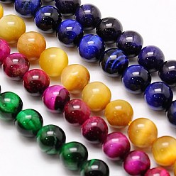 Mixed Color Natural Tiger Eye Beads Strands, Dyed & Heated, Round, Mixed Color, 8mm, Hole: 1mm, about 48pcs/strand, 15.75 inch