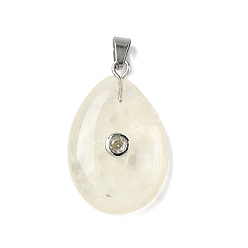 Лимонный Нефрит Натуральный лимон нефритовые подвески, подвески-слезинки с 201 микрофиброй из нержавеющей стали с кубическим цирконием, цвет нержавеющей стали, 29x18x7 мм, отверстие : 5.5x3.5 мм