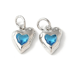 Озёрно--синий Латунные микро проложить кубического циркония подвески, сердце прелести, стойки покрытие, прочное покрытие, без кадмия и без свинца, с целью перехода в кольце, Плут синий, 12.5x10.5x3.5 мм, отверстие : 4.5 мм
