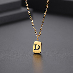 Letter D Titanium Steel Rectangle with Initial Letter Pendant Necklace with Cable Chains for Women, Golden, Letter.D, 17.72 inch(45cm)