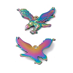 Rainbow Color Ion Plating(IP) 304 Stainless Steel Pendants, Eagle Charms, Rainbow Color, 27x35x4mm, Hole: 1.6mm