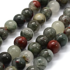 Bloodstone Natural African Bloodstone Beads Strands, Heliotrope Stone Beads, Round, 8~9mm, Hole: 0.8mm, about 43pcs/strand, 14.9 inch(38cm)