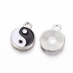 Platinum Feng Shui Chinese Style Alloy Enamel Pendants, Yin Yang, Platinum, 16.5x13x2mm, Hole: 2.5mm