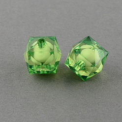 Lime Green Transparent Acrylic Beads, Bead in Bead, Faceted Cube, Lime Green, 10x9x9mm, Hole: 2mm, about 1050pcs/500g