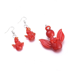 Red (Jewelry Parties Factory Sale)Handmade Lampwork Jewelry Sets, Pendants and Dangle Earrings, with Brass Earring Hooks, Praying Angel, Platinum, Red, Pendants: 51.5x42x22.5mm, Hole: 1mm, Earrings: 49mm, Pin: 0.5mm