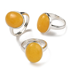 Другие Нефриты Овальные регулируемые кольца из натурального окрашенного нефрита, без свинца и без кадмия, посеребренные латунные перстни для женщин и мужчин, овальный : 18x14 mm, внутренний диаметр: 18 мм