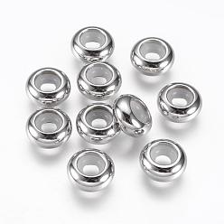 Stainless Steel Color 201 Stainless Steel Beads, with Rubber Inside, Slider Beads, Stopper Beads, Rondelle, Stainless Steel Color, 10x4.5mm, Hole: 2~4mm
