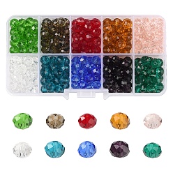 (52) Непрозрачная лаванда 300шт 10 цветные стеклянные бусины нити, граненые, рондель, разноцветные, 8x6 мм, отверстие : 1 мм, 30 шт / цвет, 300 шт / комплект