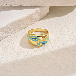  Крупные толстые кольца с широкой полосой из латуни и эмали для женщин, украшения для путешествий и отпуска, Плут синий, внутренний диаметр: 16~18 мм