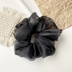 Oversized Organza - Black Chic Oversized Organza Hair Scrunchie for Girls, Sweet and Elegant French Style Headband with Fairy Mesh Bow Tie