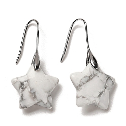 Говлит Серьги-подвески в форме звезды из натурального хаулита, серьги из платины и латуни с покрытием стойки, без кадмия и без свинца, 38.5x20 мм