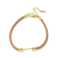 Оранжевый 3Изготовление браслета из плетеного круглого шнура из искусственной кожи диаметром ⅜ мм, с 304 карабинами из нержавеющей стали и латунной планкой с бусинами, золотые, стойки покрытие, долговечный, оранжевые, 7-1/8 дюйм (18.2 см)