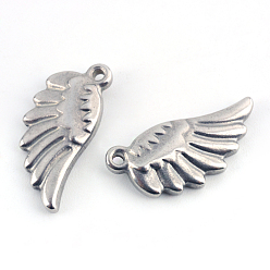Stainless Steel Color 201 Stainless Steel Wing Pendants, Stainless Steel Color, 20x10.5x3.5mm, Hole: 1.5mm