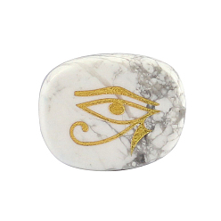 Howlite Natural Howlite Cabochons, Oval with Egyptian Eye of Ra/Re Pattern, Religion, 25x20x6.5mm