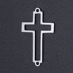 Stainless Steel Color 201 Stainless Steel Links connectors, Laser Cut, Hollow, Cross, Stainless Steel Color, 26x15x1mm, Hole: 1.2mm
