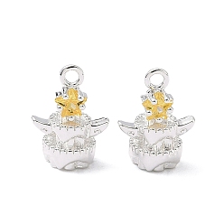 Золотистый Подвески в виде звезд из кубического циркония с инкрустацией из латуни, 925 серебро покрытием, золотые, 14x10.5x7 мм, отверстие : 1.6 мм