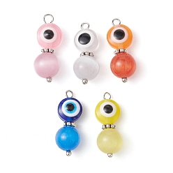 Mixed Color Evil Eye Resin Pendants, Lucky Eye Charms with Cat Eye Round Beads and Antique Silver Tone Alloy Beads, Mixed Color, 24x10x6mm, Hole: 2.2mm