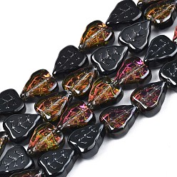 Black Plated Electroplate Glass Beads Strands, Half Plated, Leaf, Black Plated, 10x8x4mm, Hole: 0.9mm, about 58~66pcs/strand, 21.65 inch~ 24.80 inch(55~63cm)