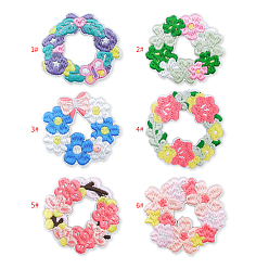 Mixed Color Computerized Embroidery Cloth Self-Adhesive/Sew On Patches, Costume Accessories, Wreath, Mixed Color, 45~47x42~48mm, 6pcs/set