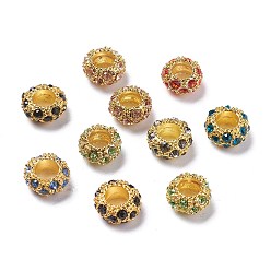 Mixed Color Alloy Rhinestone European Beads, Large Hole Beads, Golden Metal Color, Mixed Color, 11x6mm, Hole: 5mm