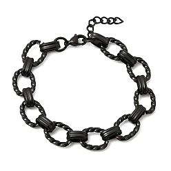 Черный 304 браслеты-цепочки из нержавеющей стали для женщин и мужчин, витых овальных, с карабин-лобстерами , ионное покрытие (ip), долговечный, чёрные, 7.68 дюйм (19.5 см)