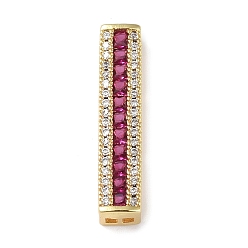 Fuchsia Rack Plating Brass Pave Cubic Zirconia Connector Charms, Rectangle Links, Real 18K Gold Plated, Long-Lasting Plated, Lead Free & Cadmium Free, Fuchsia, 25.5x5x5mm, Hole: 1.5mm
