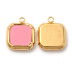 Pearl Pink Vacuum Plating 304 Stainless Steel Pendants, with Acrylic, Square, Pearl Pink, 15x12x3mm, Hole: 1.8mm