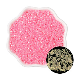 Hot Pink Luminous Glow in the Dark Glass Seed Beads, Round, Hot Pink, 2.5mm, Hole: 1mm, about 700pcs/bag