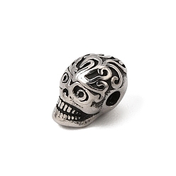 Argent Antique 316 perles chirurgicales en acier inoxydable, polie, crane, argent antique, 12.5x7x7mm, Trou: 2.5mm