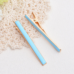 Light Sky Blue Alloy Alligator Hair Clips, with Enamel, Hair Barrettes for Women and Girls, Light Gold, Light Sky Blue, 60mm, about 10pcs/bag