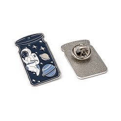 Platinum Creative Zinc Alloy Brooches, Enamel Lapel Pin, with Iron Butterfly Clutches or Rubber Clutches, Bottle with Spaceman, Platinum, 28x18mm, pin: 1mm