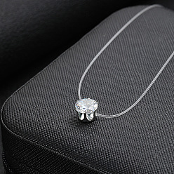 Flat Round Alloy with Cubic Zirconia Pendant Necklace for Women, Flat Round, 12.99 inch(33cm)