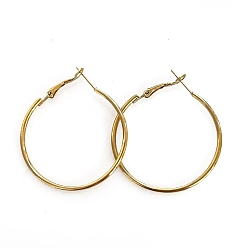 Настоящее золото 18K Серьги из 304 нержавеющей стали, кольцо, реальный 18 k позолоченный, 40 мм, штифты : 0.7 мм