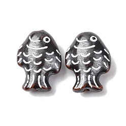 Коричневый Фарфоровые бусины ручной работы, рыба, пастельный фарфор, кофе, 27~28x20~21x10.5~11.5 мм, отверстие : 1.8~2.2 мм