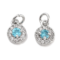 Голубой Латунные микро проложить кубического циркония прелести, с целью перехода в кольце, плоско-круглые, платина, голубой, 8x6x3 мм, отверстие : 2.5 мм