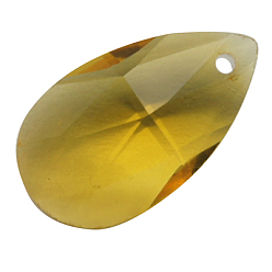 Золотистый Стеклянные подвески, кристалла Suncatcher, граненые, слеза, золотые, Размер : шириной около 13 мм , 22 мм длиной, толщиной 8 мм , отверстие : 0.8 мм