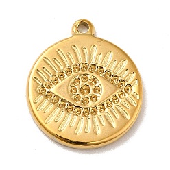 Real 18K Gold Plated Ion Plating(IP) 304 Stainless Steel Pendants Rhinestone Setting, Flat Round with Eye, Real 18K Gold Plated, 21x18x2mm, Hole: 1.6mm, Fit for 1~1.2mm rhinestone