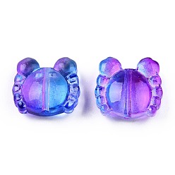 Blue Transparent Spray Painted Glass Beads, Two Tone, Crab, Blue, 13x14x6.5mm, Hole: 1mm