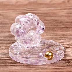 Amethyst Resin Paw Print Mobile Phone Holder, with Natural Amethyst Chips inside for Home Office Decorations, 80x58mm