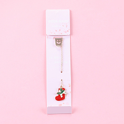 Red Alloy Enamel Christmas Sock Charm with Long Chain Tassel Bookmark, Smiling Face Clips Bookmark for Women, Light Gold, Red, 120mm
