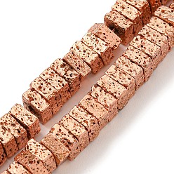 Гальванический Розовый Золотой Гальванические бусины из натуральной лавы, квадратный, покрытием из розового золота, 4.5x4.5x2 мм, отверстие : 1.6 мм, около 179 шт / нитка, 16.14'' (41 см)